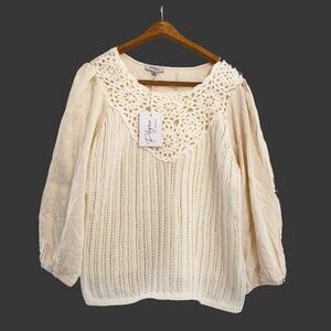 NWT Cream Crochet Polagram Sweater SIZE 1XL Cottagecore Grandma Sweater